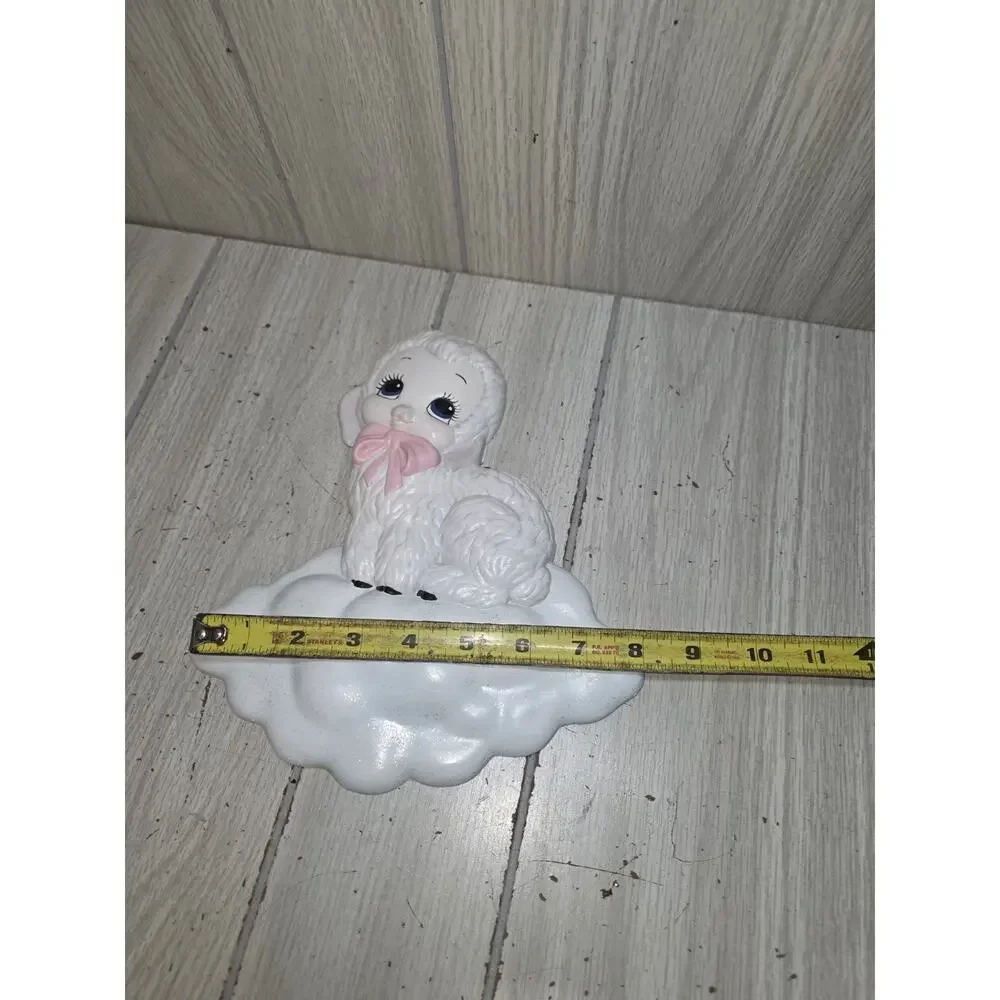 Vintage Ceramic Hand Painted Lamb Big Eyes On A Cloud Nursery Childs Room Wall